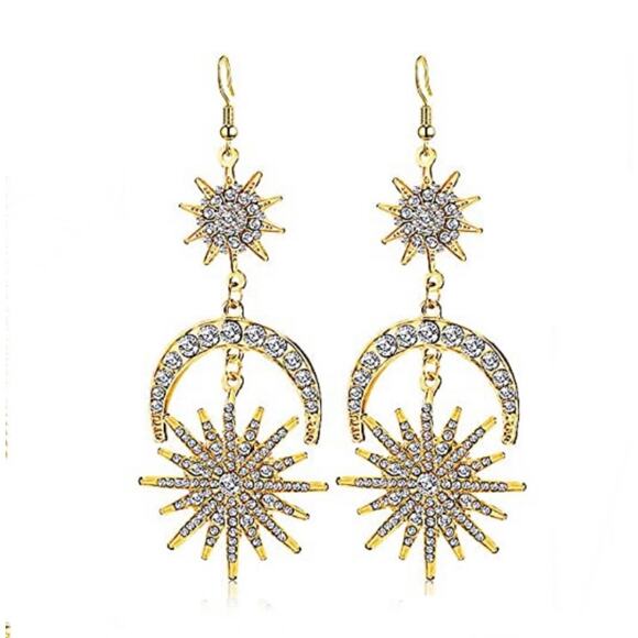 Moon and Starburst Rhinestone Earrings - Picture 1 of 1